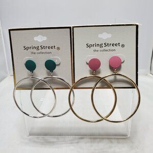 2 Pairs Nordstrom spring street  Double Hoop Drop Earrings in gold and silver